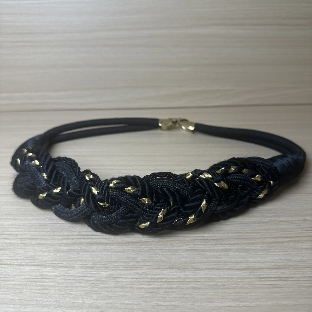 Vintage Statement Braided Belt Womens Waist 80s 90s Boho Black Gold Stretch